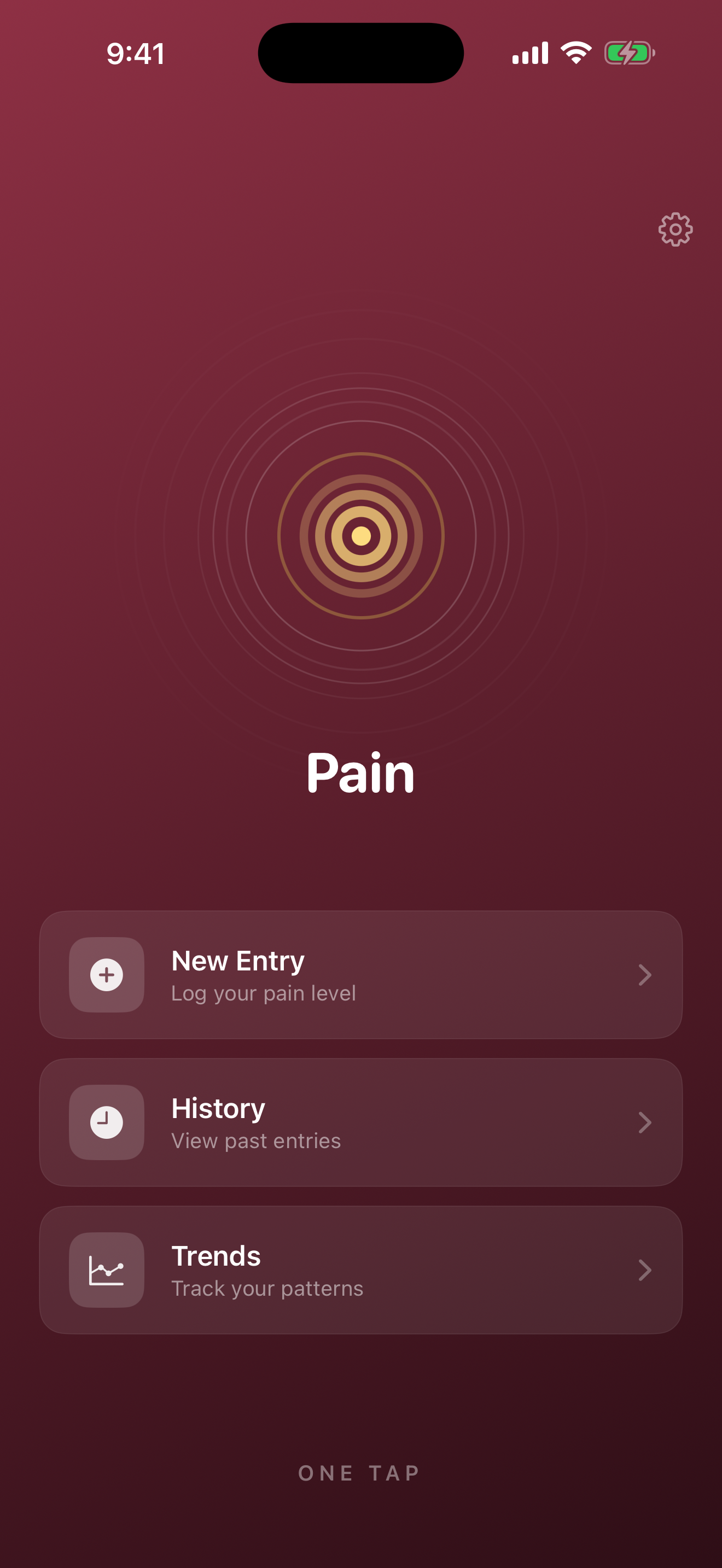 One Tap Pain welcome screen
